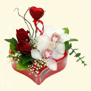  Sakarya çiçek , çiçekçi , çiçekçilik  1 kandil orkide 5 adet kirmizi gül mika kalp